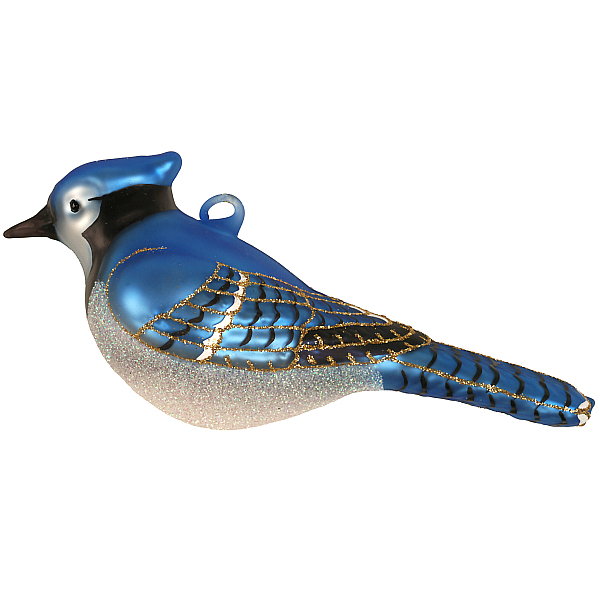 Blown Glass Bird Ornament Blue Jay