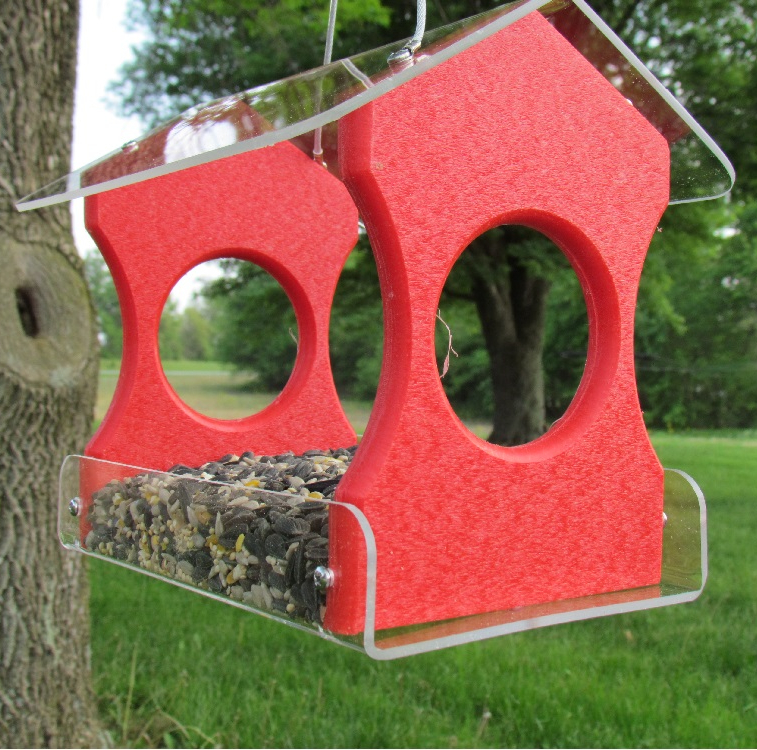Recycled Poly Hanging Bird Feeder Red