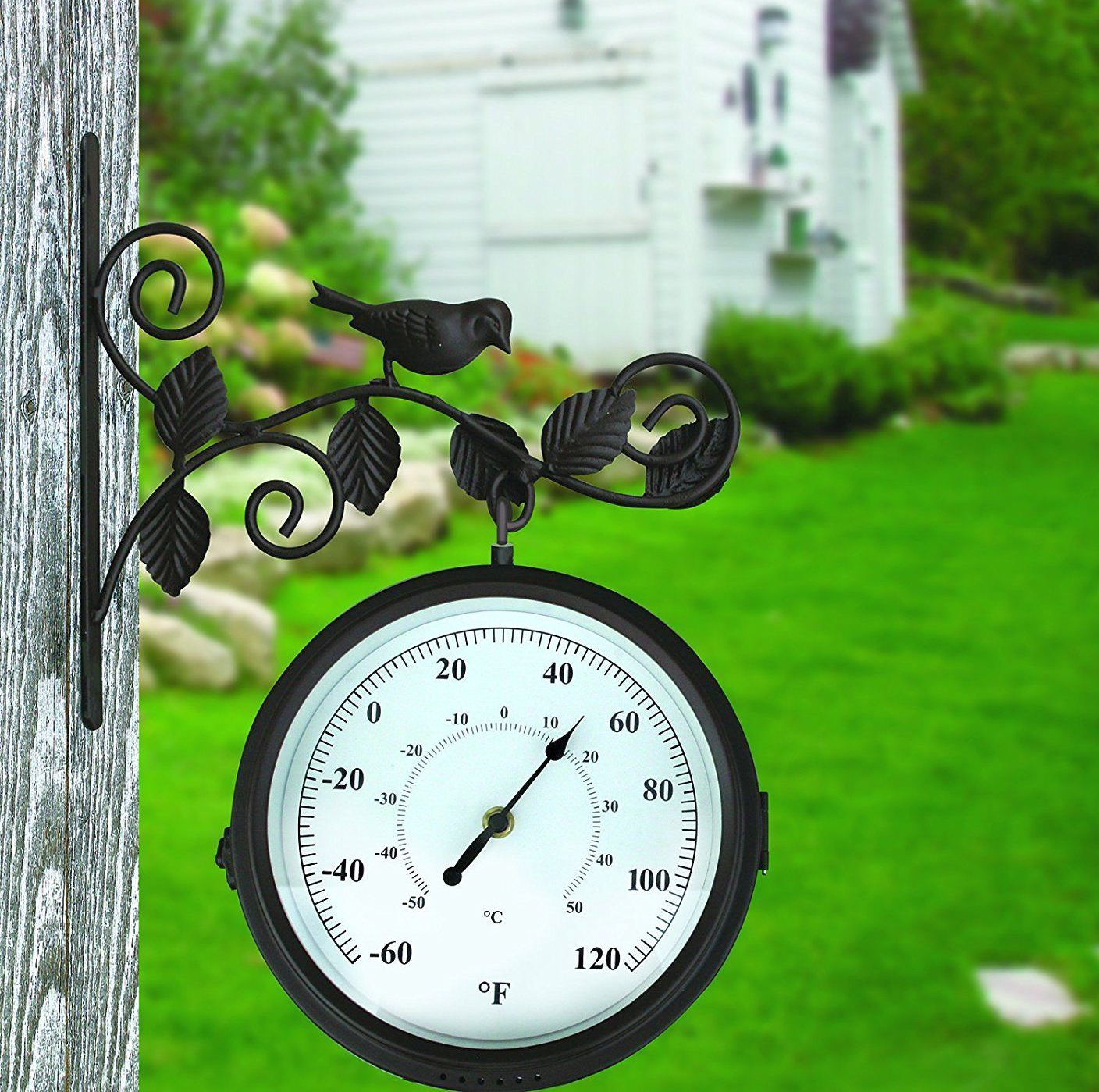 Decorative Outdoor Singing Bird Clock Thermometer, Singing Bird