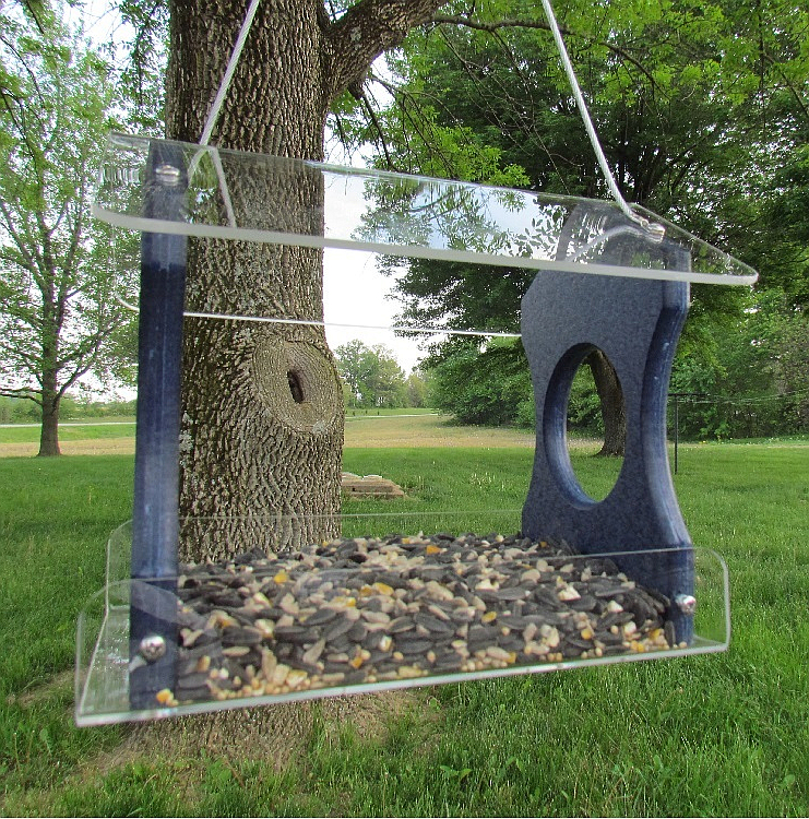 Recycled Poly Hanging Bird Feeder Blue