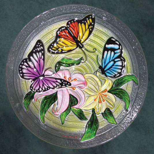 Embossed Butterfly Trio Glass Birdbath