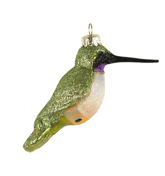 Blown Glass Bird Ornament Black Chin Hummingbird