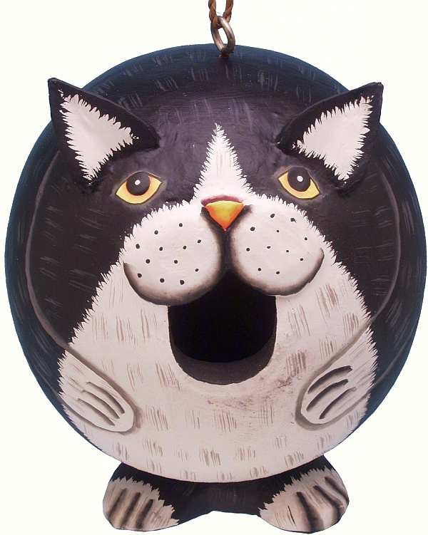 Gord-O Birdhouse Big Mouth Black & White Cat  Hand-carved & Painted  SE3880181 