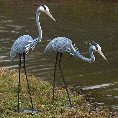 Blue Heron Pair Steel Garden Sculptures