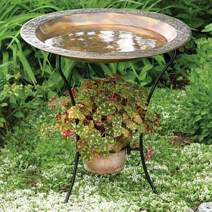 Copper-hued Embossed Birdbath