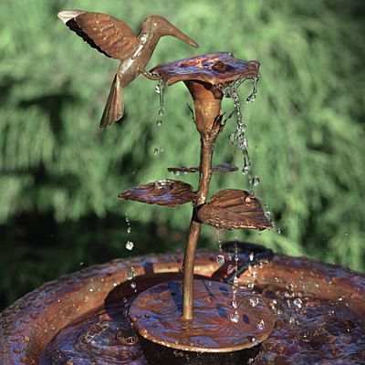 Copper Hummingbird & Flower Fountain Dripper