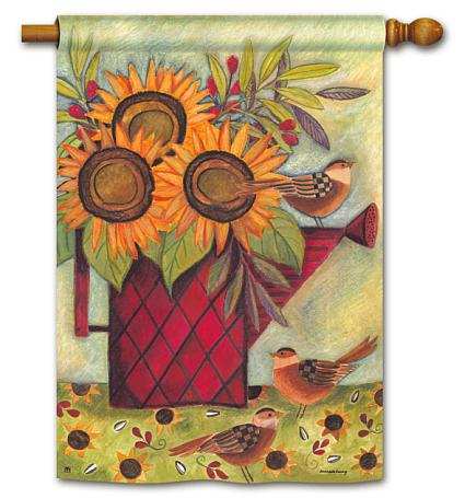 Breeze Art Sunflowers and Sparrows Accent Flag