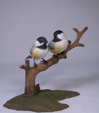 Carved Black-capped Chickadees Pair