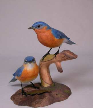Carved Eastern Bluebird Male & Female