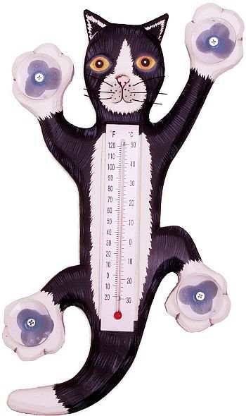 Weather or Not Window Thermometer Black/White Cat