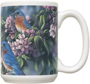 Springtime Jewel Bluebirds 15 oz Coffee Mug 2/Set
