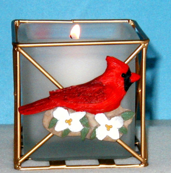 Audubon Cardinal & Dogwood Candle Holder