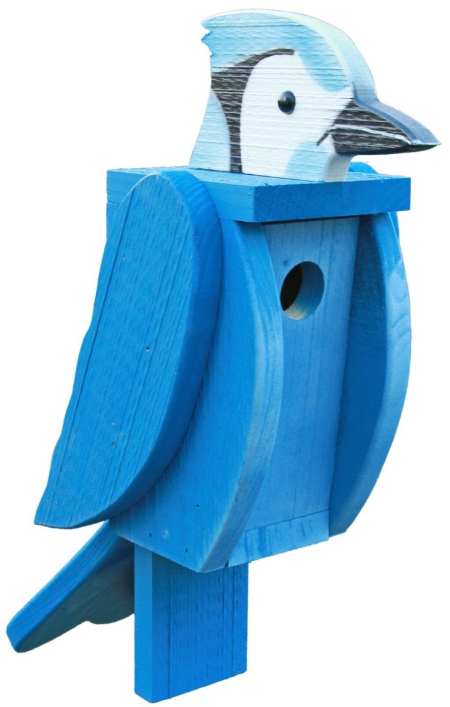 Amish Hand-Made Bird Shaped Wooden Birdhouse Blue Jay