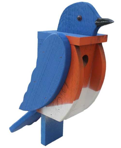 Amish Hand-Made Bird Shaped Wooden Birdhouse Bluebird