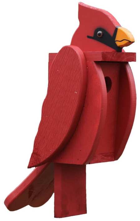 Amish Hand-Made Bird Shaped Wooden Birdhouse Cardinal
