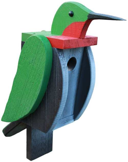 Amish Hand-Made Bird Shaped Wooden Birdhouse Hummingbird