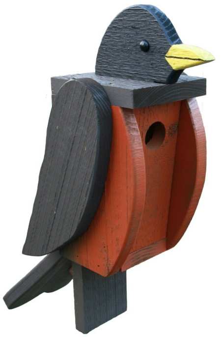 Amish Hand-Made Bird Shaped Wooden Birdhouse Robin